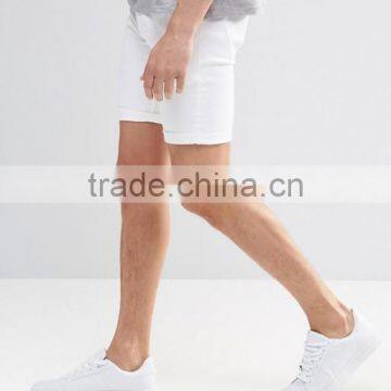 Latest Custom Functional Pocket Men's White Super Skinny Slim Fit 65% Cotton 35% Polyester Denim Concealed Fly Casual Hot Shorts photo-4