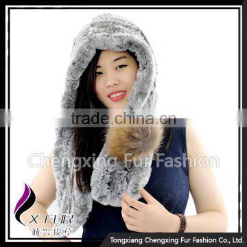 CX-C-242A High Quality Rex Rabbit Fur Knit Hat Pom Pom Custom Fur Hats