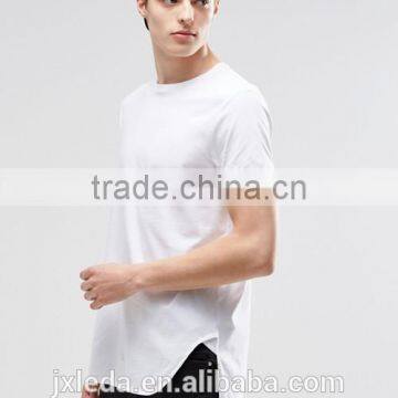 Wholesale men 100% coton super longline stepped hem plain white t-shirt in bulk