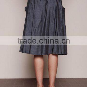 MGOO Elegant Hot Sale Black Midi Skirt With Pockets Fashion OEM African Skirts Chambray Flare Dress photo-5