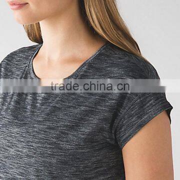 Cheap Wholesale Sports Dry Fit 100% Polyester O Neck T Shirt for Women Heather Grey Curved Hem Short Sleeve T Shirt