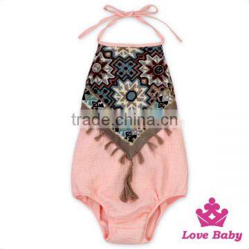 HYB150 Lovebaby Wholesale Backless Summer Cool Sleeveless Cotton Romper With Pom Pom ,hot Cotton Brand Clothing photo-6