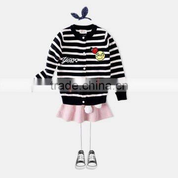 S60600B Girl Stripe Sweaters Cartoon Patch Girls Cardigan Cotton Outerwear