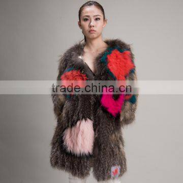 MyfurTop Quality Winter Heart Shap Fashion Lady Clothing Genuine Raccoon Fur Coat With Factory Price