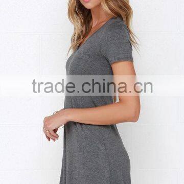 OEM Service v Neck Short Sleeves Shirt Dress Women Casual Dress 2016 photo-4