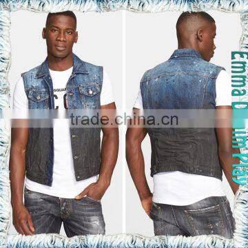 Fashion Mens Dirty Washed Denim Vest With Contrast Color