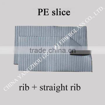 PE battery separator with mini rib on one side and straight rib on the other side