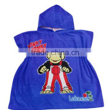 Reactive Printed Cotton Children Hooded Beach Towel Poncho photo-3