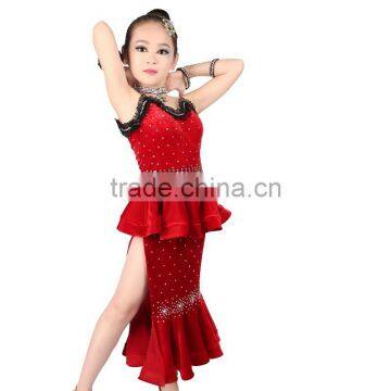 2017 Velvet Girls Child Latin Dance Costumes Black Red Fishtail Dance Dress For Kids photo-3