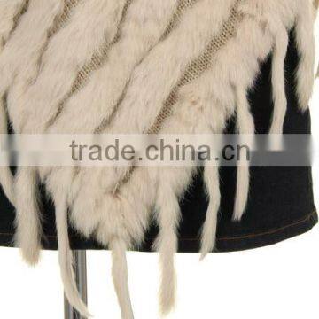 YR099 Ladies' Hand Knitting Pattern Real Rabbit Fur Shawl/ Mexico Hot Sell photo-5