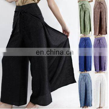 Womens Black Thai Silk Wrap Pants/Fisherman Sarong Harem Yoga Trousers Wide Leg