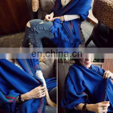 Red Stripe Blue Fringe Wide Scarf Shawl Cape Women New Trendy