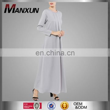 Muslim Women Long Dress Front Pleated Grey Dress Islamic Clothes