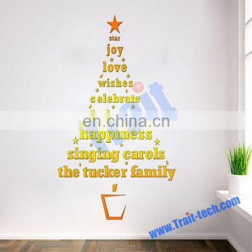 Fancy 58*40cm Golden Christmas Letters Tree Shape Removable Wall Stickers for Window and Room