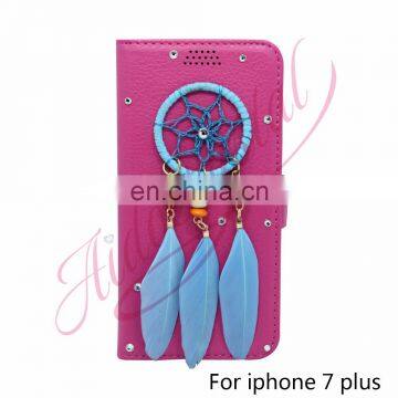 Aidocrystal For Iphone 7 PLus Case Flip Wallet PU Leather Phone Bag For Apple 7Plus deep pink dreamcatcher Protective Housing