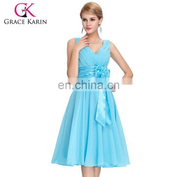 Grace Karin New Fashion Deep V-Neck Short Chiffon Dress Bridesmaid Dress CL6015-1#