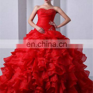 Red Sleeveless Sweetheart Sexy Sweep Train Evening Gowns Lace-up Beaded 2018 Piping Quinceanera Dresses