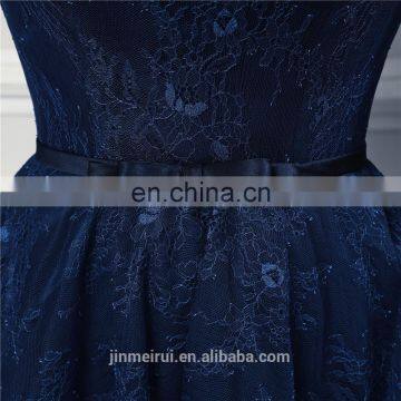 Navy Blue Long Bridesmaid Dresses High Quality Lace Floor Length 3/4 Long Sleeves Sheer Illussion Corset Brides Maid Vestidos De photo-5