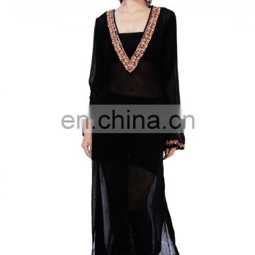 Chiffon Hand Beaded Long Kaftan