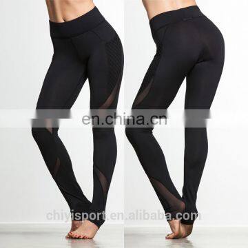 Custom yoga pants fitness black leggings with mesh design