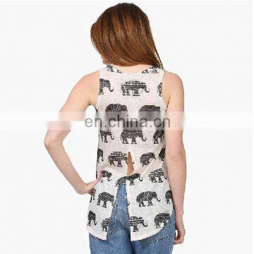 T-WV506 Stylish Womens Elephant Printed Singlet Rayon Tank Tops in Bulk photo-2
