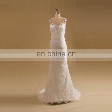 Brilliant Sweet Heart Beaded Cap Sleeve Lace Deep Back Reception Wedding Dresses Chapel Train