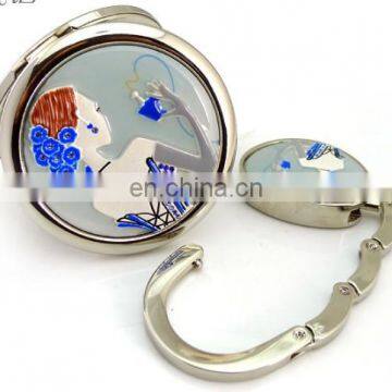 Epoxy Silver Metal Pocket Mirror and Bag Hangger Hook