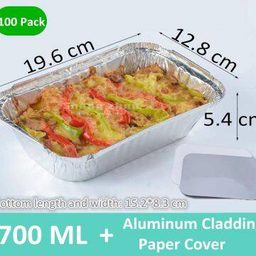 100 Pack Aluminum Pans with Aluminum Cladding Paper Lids,100 Pack, Deep Steam Table Pans, Rectangular Aluminum Grill Pans (700 ML)