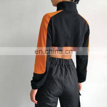 Hot Wholesale Ladies High Stand Collar Sexy Long Sleeve Short Crop Top photo-4