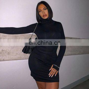 LAITE D2172 New Arrivals Autumn&winter High Collar Solid Color Casual Dresses Fashion Bodycon Women Dresses photo-4