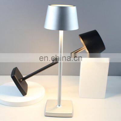 Aluminium Decorative  Dinner Table Lamp Hotel Cordless Rechargeable Table LED Touch Light Lamps with shade