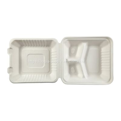 Disposable Biodegradable 8“ 3-Compartment Clamshell Take Out Boxes