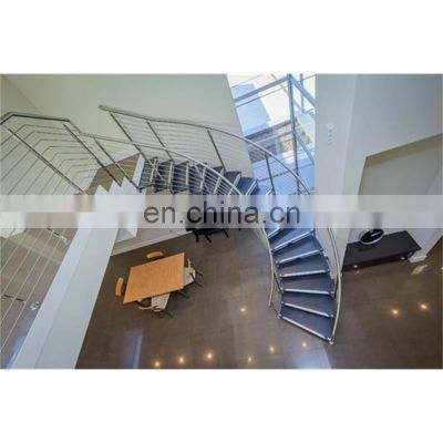 Modern design indoor metal stringer curved staircase