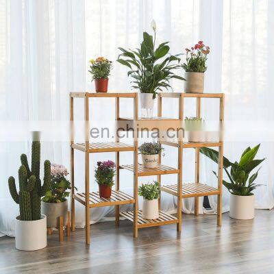 Bamboo Customizable Plant Stand Shelf Flower Pots Holder Display Rack Utility Shelf Bathroom Rack 9-Tier Storage Rack Shelving