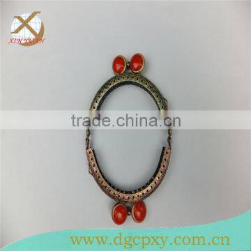 DIY LOVE Flower Print Decoration Antique Brass Sewing Metal Purse Frames Red Kiss Clasp photo-4