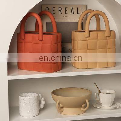 Modern Decorative Handmade Art Nordic Porcelain Ceramic Irregular Flower Vase Bag Shape