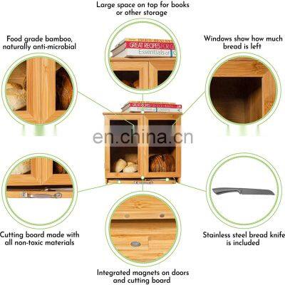 Kitchen Large Bamboo Bread Box For Kitchen Countertop Comes With Thick Bamboo Cutting Board And Stainless Steel Bread Knife photo-5