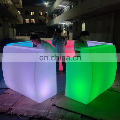 rechargeable plastic led glowing cocktail table illuminated bar counter LED circle bar table counter for event