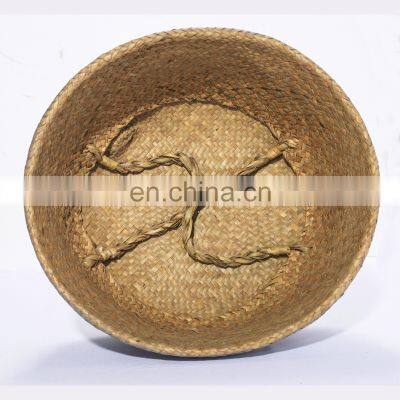 HBK Black Bicolor Handmade Handle Seagrass Belly Basket for Clothes and Toys photo-2