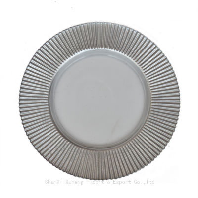 Wholesale 13 inches Clear Striped Glass Charger Plate With Silver Rimmed For Party Wedding