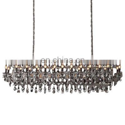 Rococo Gold Crystal Rectangular Crystal Chandelier Villa Hall Hotel Lobby Pendant Light Crystal Chandelier