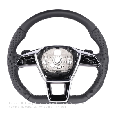 For Audi A6 C8 Multifunctional Alcantara Leather White Stitching Flat Bottomed Steering Wheel With Paddles Key Button Assembly