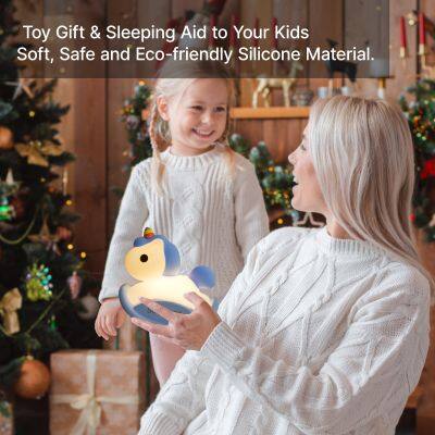 Cute Trojan Horse Silicone LED Night Light USB Rechargeable Cartoon Animal Bedroom Lamp Silicone Night Projection Gift Kids photo-6