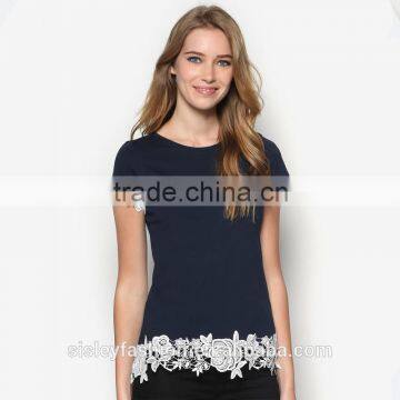 Women's shirt new ladies t shirt design with high quality fashion lace t shirt TS067