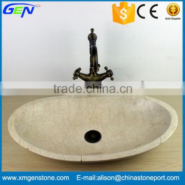 Indoor Bathroom Natural Yellow Oval Marble Sink