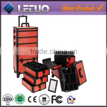 PVC leather rolling beauty case with 6 trays inside from China manufacturer