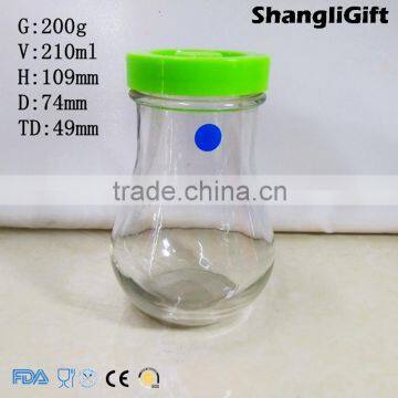 210ml Pear Shaped Glass Bottle 7oz Mini Beverage Jar With Plastic Cap