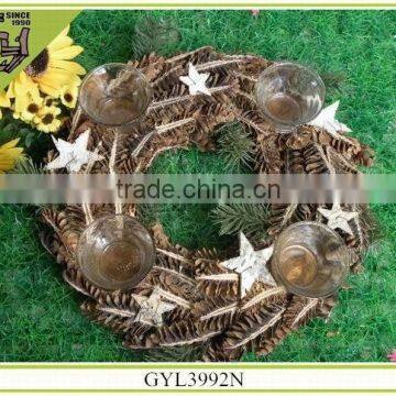 Chinese natural pinecones crafts round 4 cups candle holder