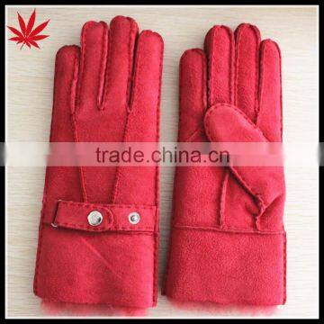 Mitten red lamb fur ladies sheepskin double face gloves