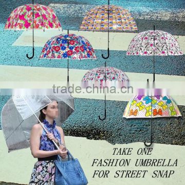 23" umbrella type poe pvc plastic transparent print Dome Fashion Umbrella